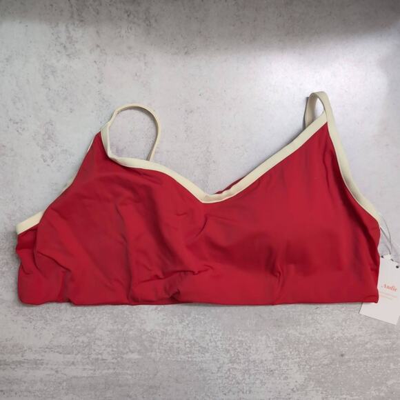 NWT Andie Red White Trim Adjustable Strap The Bells Top Bikini Swimsuit XXXL - Picture 1 of 9
